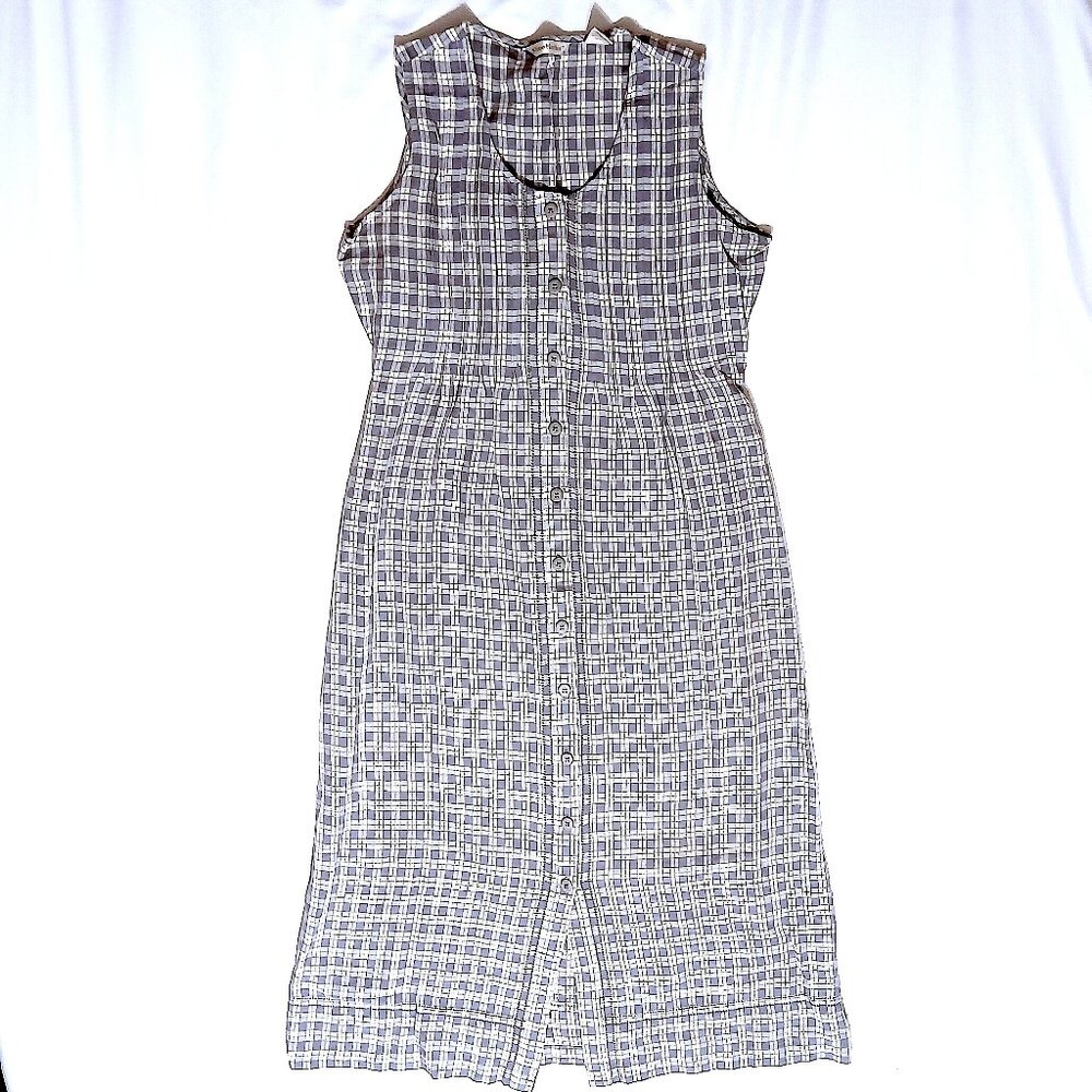 Stone Harbor Linen Blend Button Front Midi Dress – Navy/White & Beige/White – M